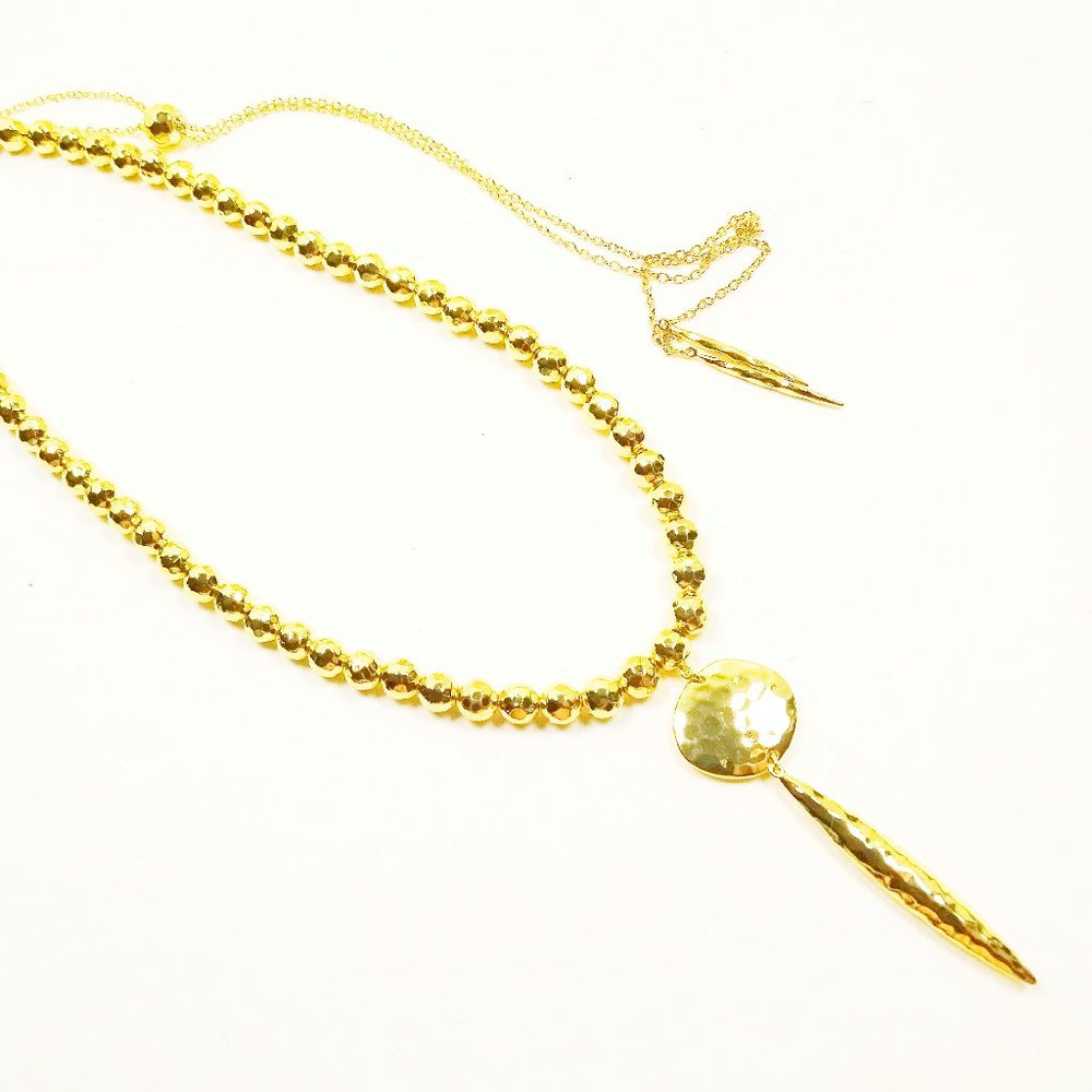 Gorjana Yellow Gold Plated Hammered Beads & Pendant Necklace